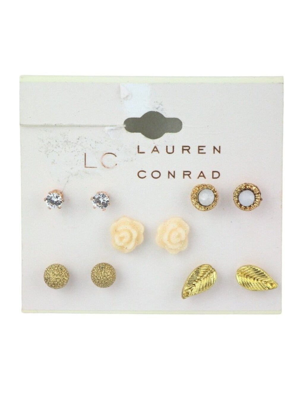 LC Lauren Conrad Earrings 5 Pairs White & Cream Studs Gold-tone